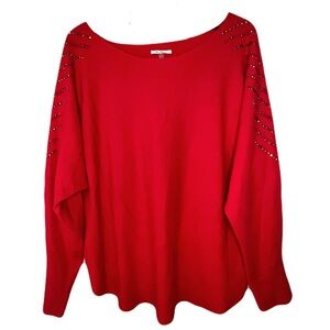 Vila Milano Women's Red Embellished Sweater XL Cozy Work Career Party Bright EUC